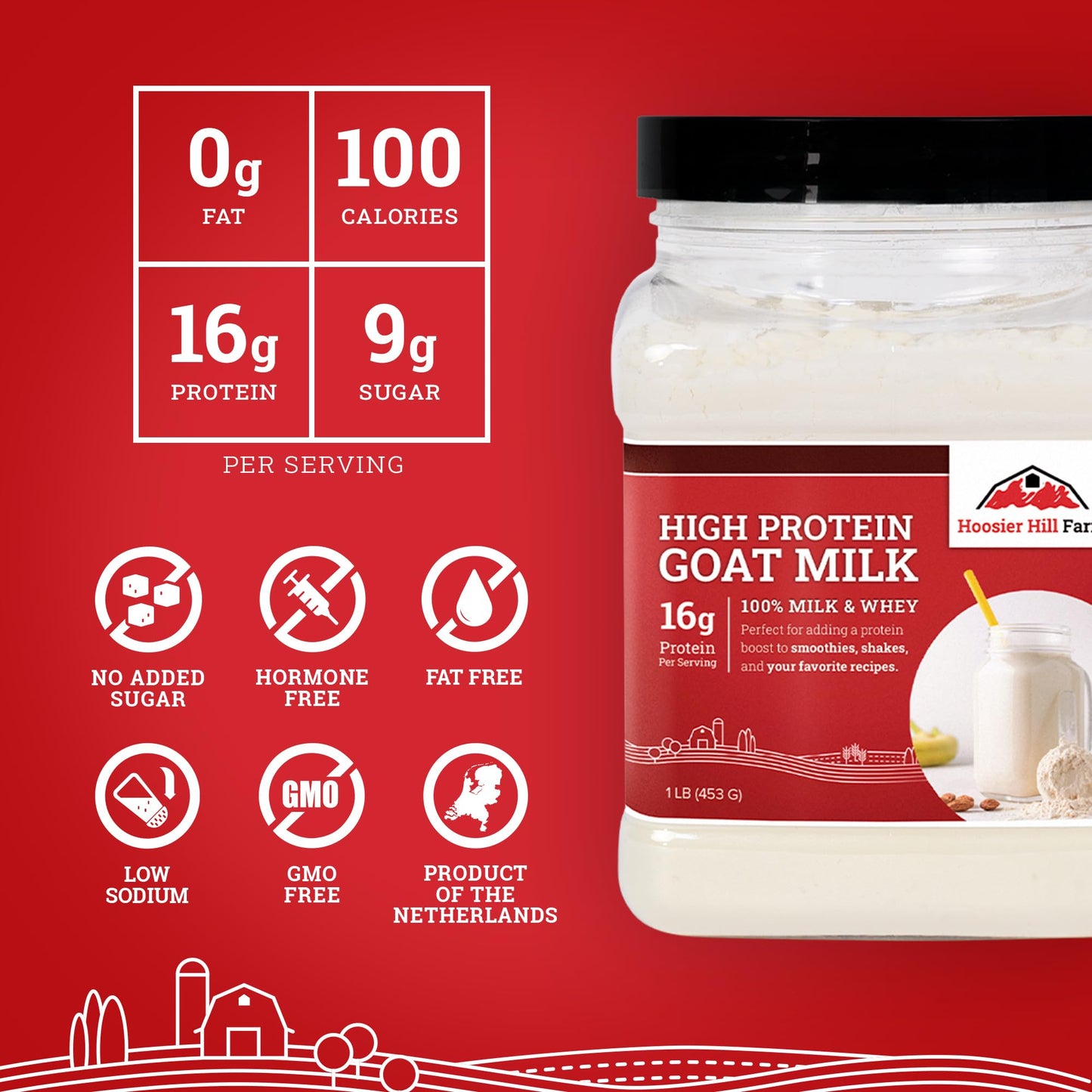 Hoosier Hill Farm High Protein Goat Milk Powder, 1LB (Pack of 1)