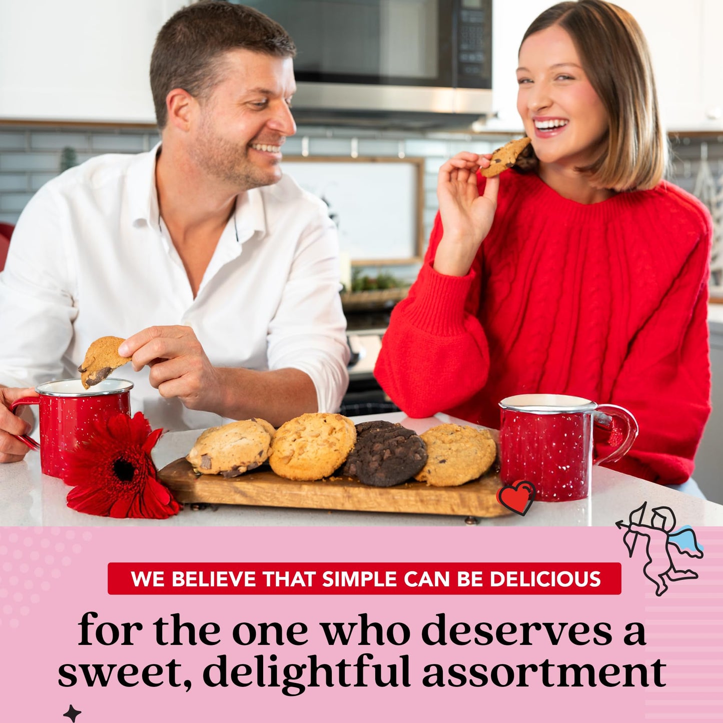 Davids Fresh Baked Assorted Cookies Sweet Sampler In Love Tin 8 Count - Chocolate Chunk, Peanut Butter Chip, Double Chocolate Ch