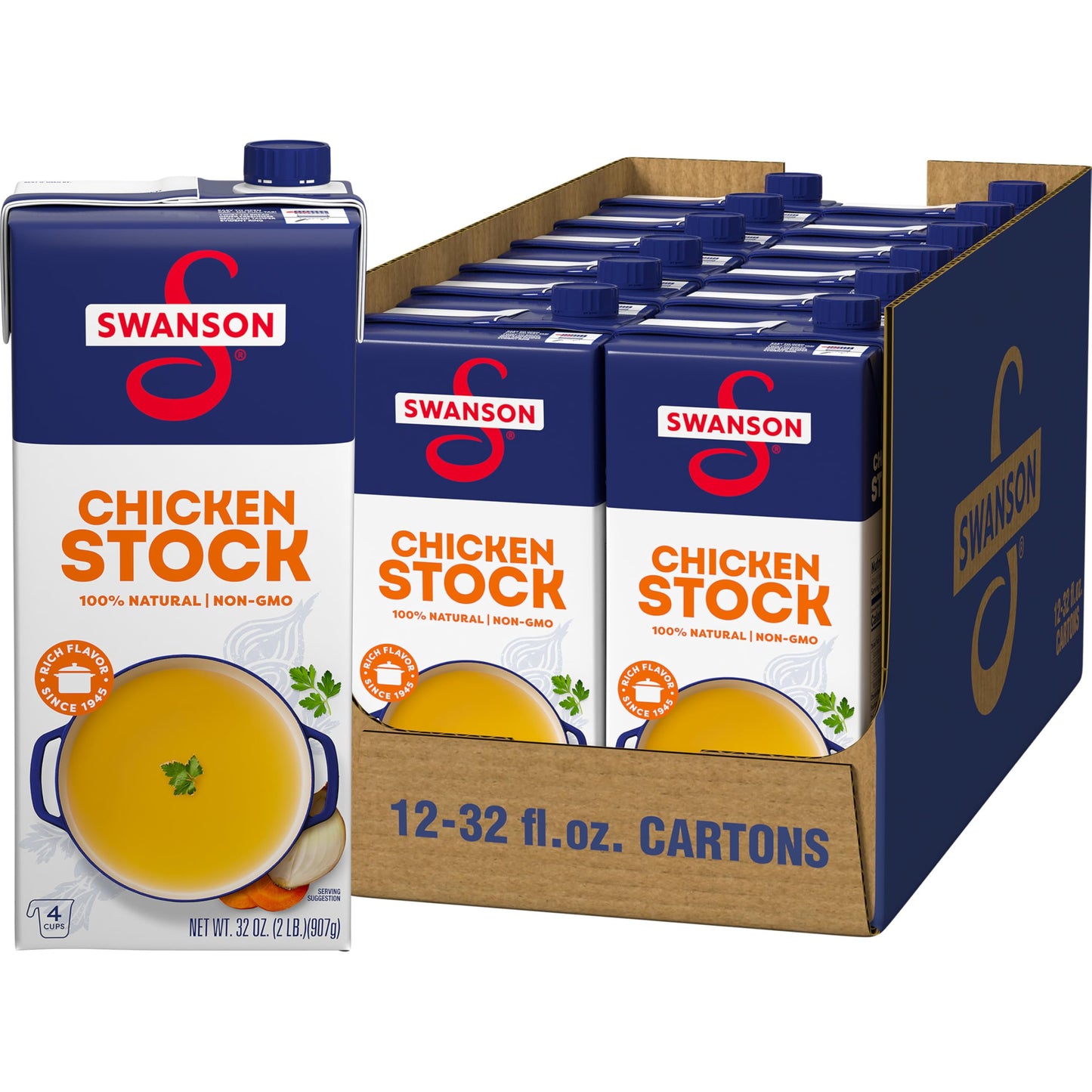 Swanson 100% Natural Chicken Stock, 32 oz Carton (12 Pack)
