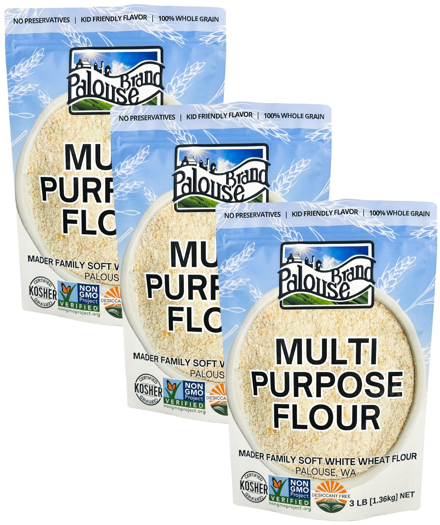 Palouse Brand Whole Wheat Flour - Certified Glyphosate Residue Free, Non-GMO, 48 Ounce (Pack of 3)