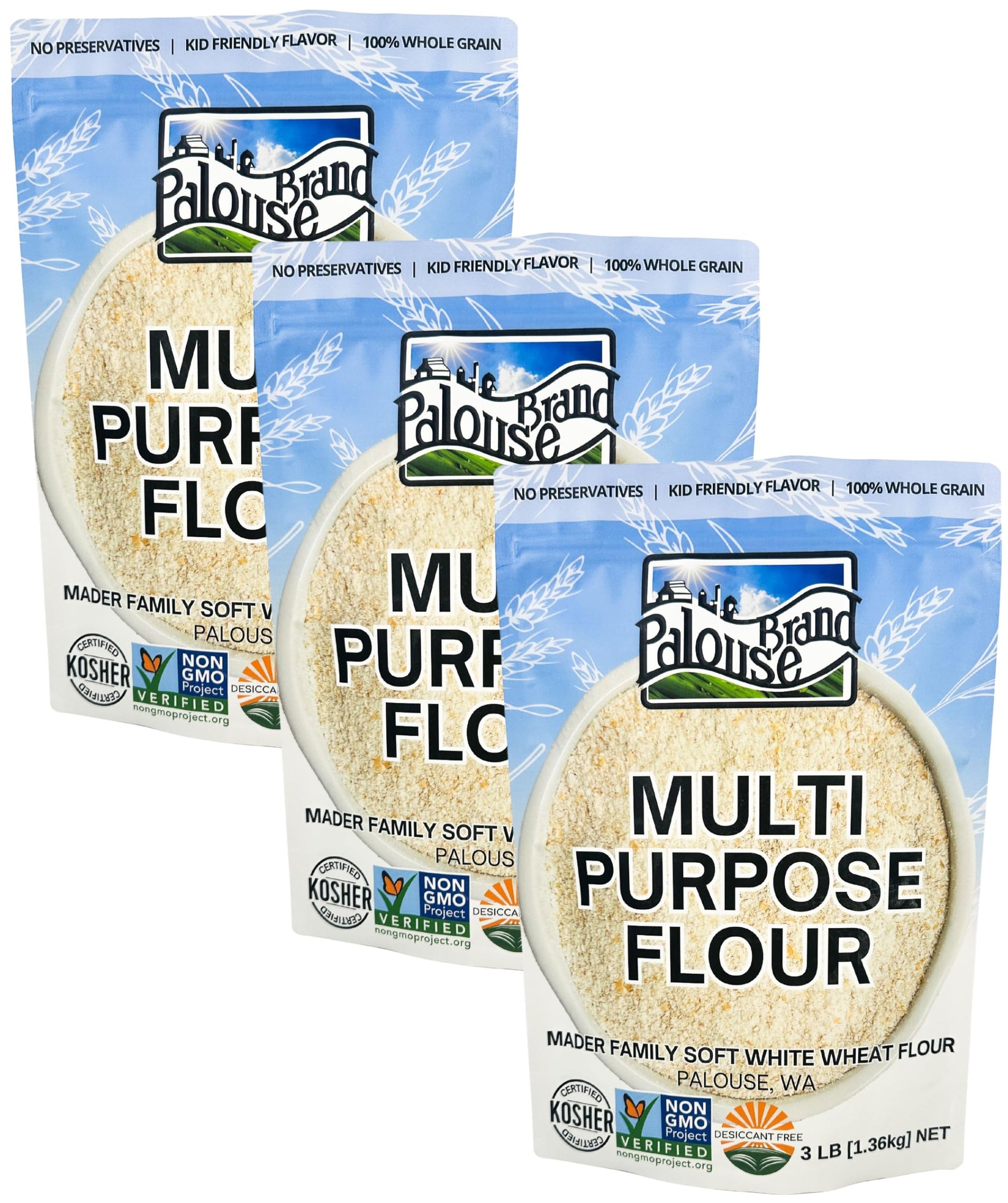 Palouse Brand Whole Wheat Flour - Certified Glyphosate Residue Free, Non-GMO, 48 Ounce (Pack of 3)