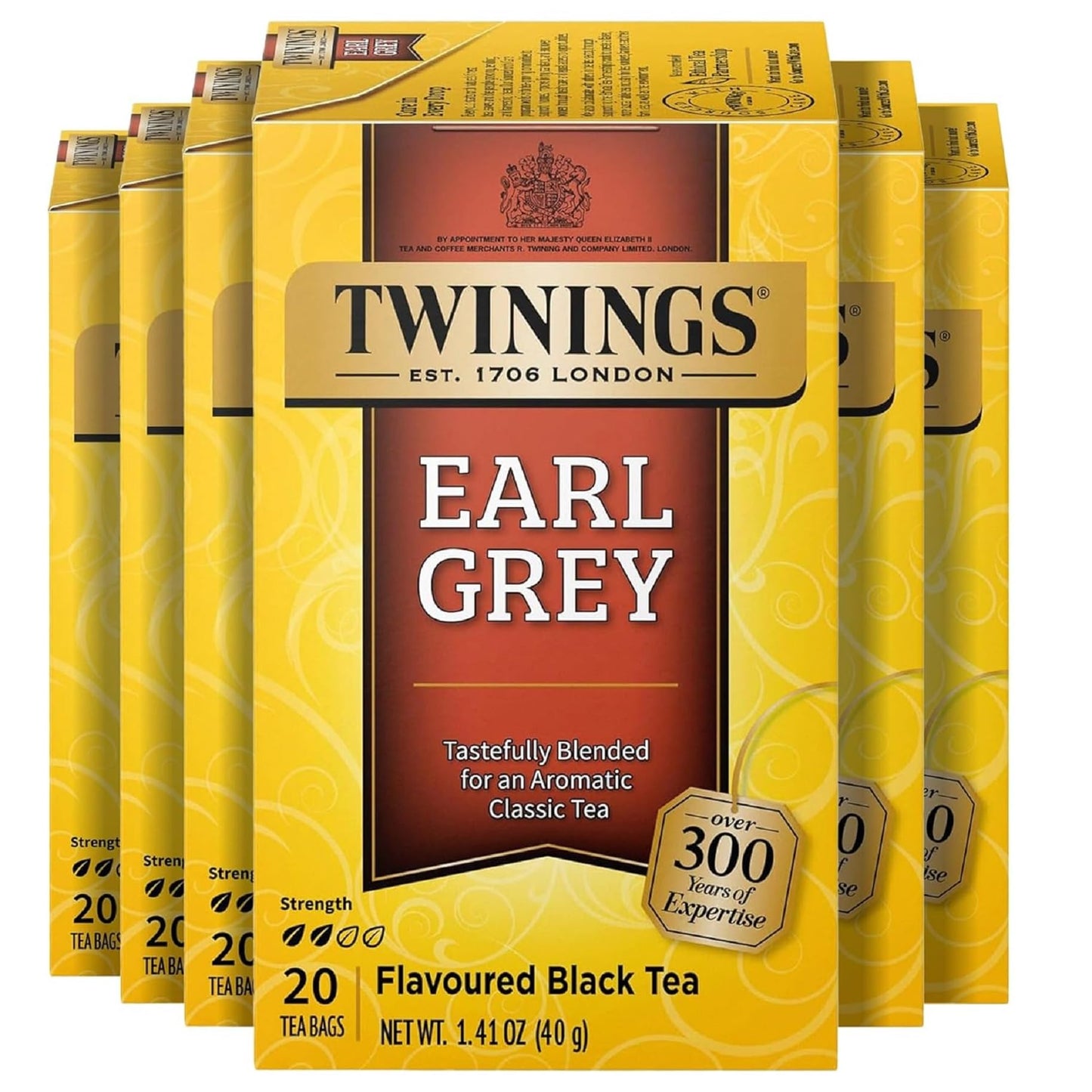 Twinings Earl Grey Black Tea Individually Wrapped Bags, 20 Count (Pack of 6), Flavoured with Citrus and Bergamot, Caffeinated, E