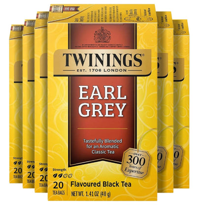 Twinings Earl Grey Black Tea Individually Wrapped Bags, 20 Count (Pack of 6), Flavoured with Citrus and Bergamot, Caffeinated, E