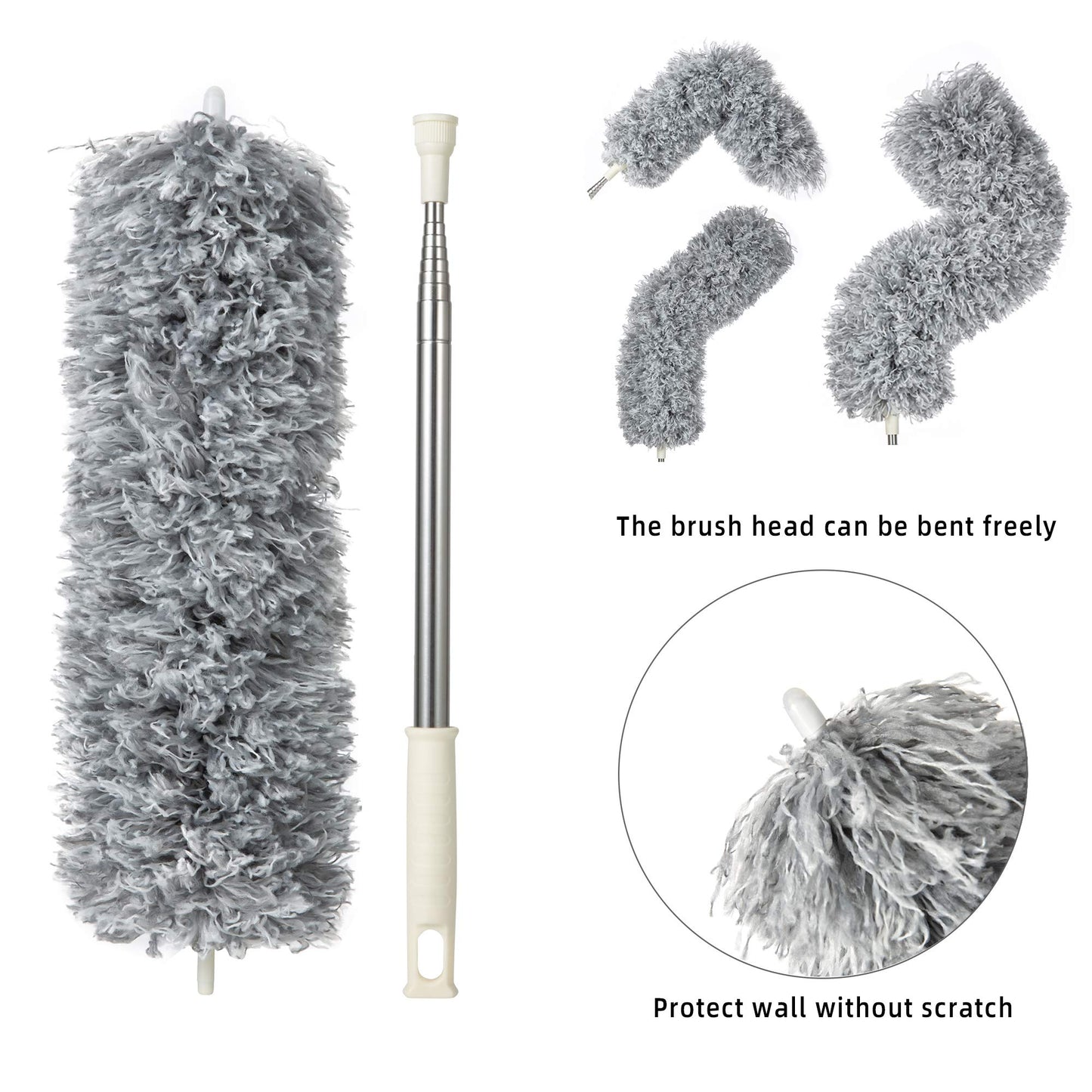 Microfiber Duster With Extension Pole,Washable Bendable Head Ceiling Fan Duster,15-100 Inch Wet Or Dry Dust Collect Telescoping