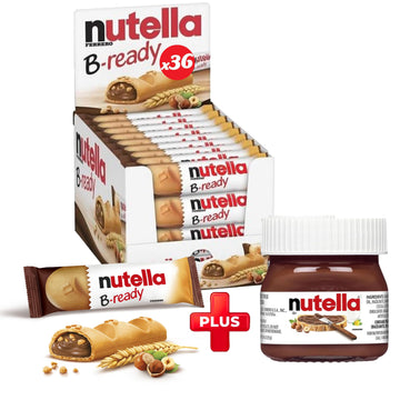 B-Ready Crispy Wafer Bars - 36 Count + Bonus Mini Glass Jar (0.88 oz) - Delicious Nutella Spread with Hazelnut and Cocoa - Perfe