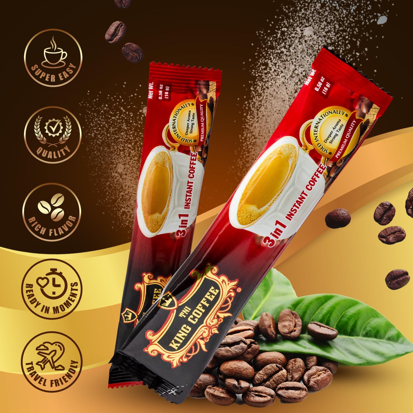 Tni King Coffee 3 In 1 Instant Vietnamese Coffee, 100 Single Serve Packets - Individual Pocket Size Sachet Sticks - Blended With