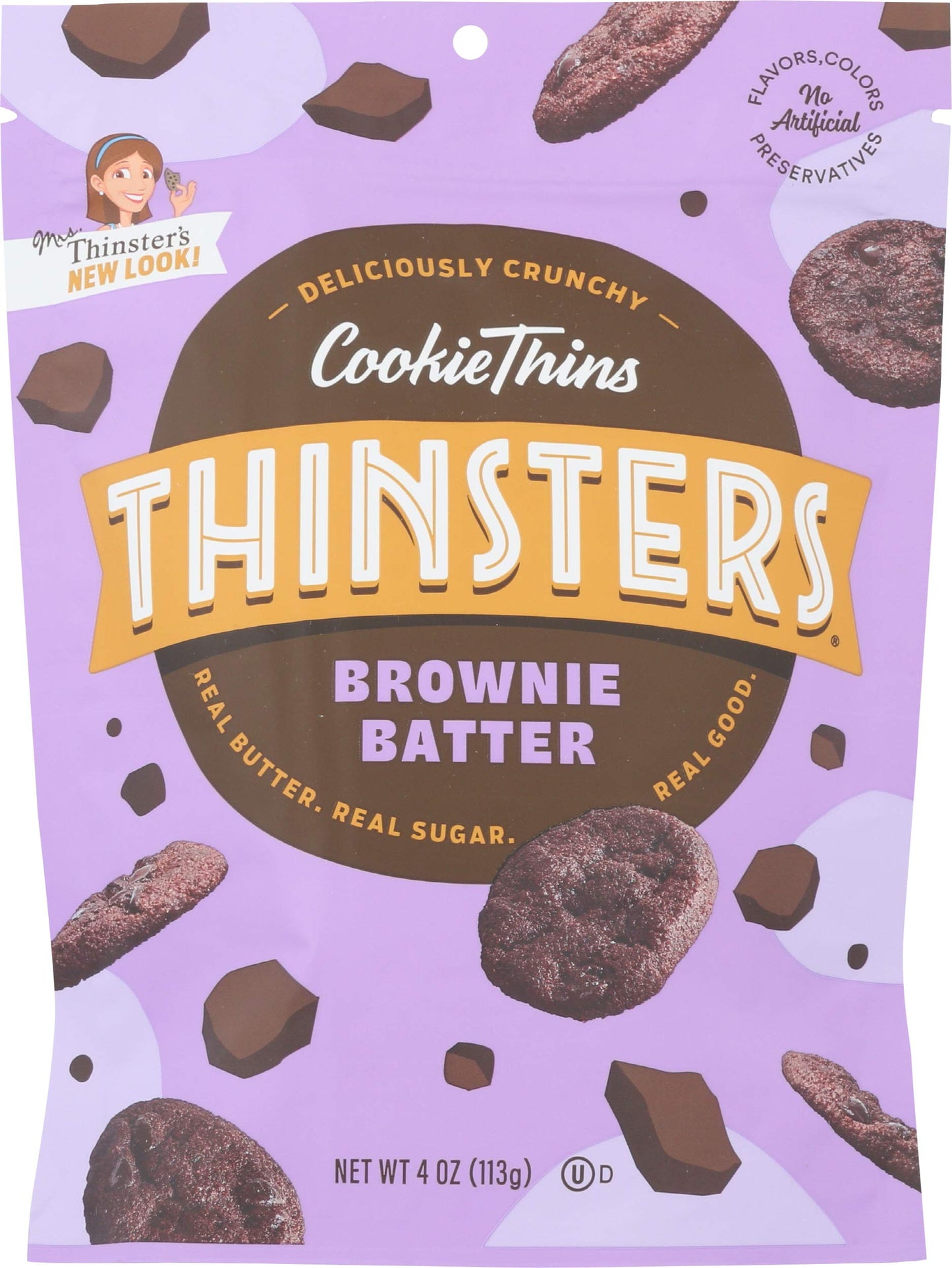 Thinsters Brownie Batter Cookies, Oven-Baked with Real Butter & Sugar, Non-GMO, No Artificial Ingredients, Corn Syrup, or Processed Oils, 4 oz (Pack of 1)