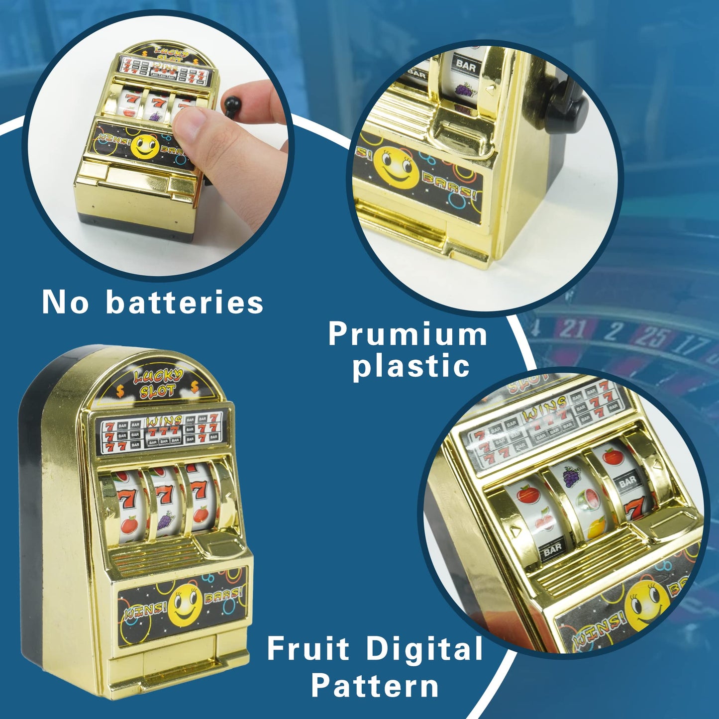 DRWATE  card-style Cake Toppers - 30 PCS Gold  card-style Chips & Mini Slot Machine - 1.9 x 1.1 for Birthday Party Decorations