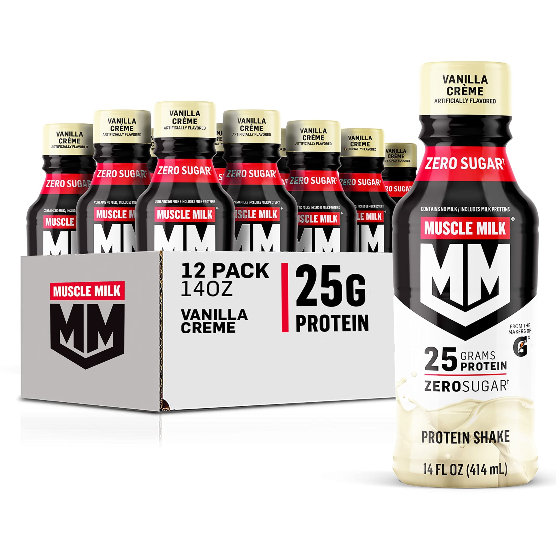 Muscle Milk Protein Shake, Vanilla Crème, 25g Protein, 14 Fl Oz Bottle, Pack of 12