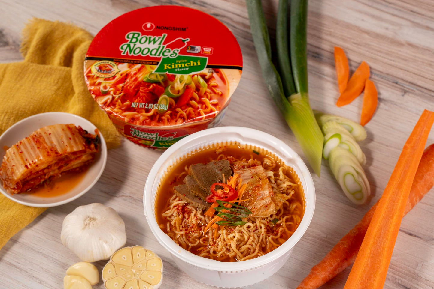 Nongshim Ramen Noodles  Gourmet Instant Ramen bowl  enhanced Microwavable Noodle Soup  Kimchi  3.03 Ounce (Pack of 12)