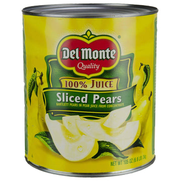 Del Monte Sliced Pears in 100 Percent Juice, 105 Ounce Can -- 6 per case.