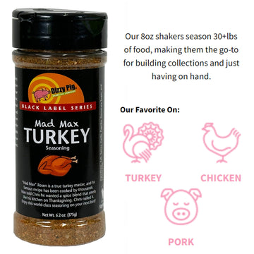 Dizzy Pig Mad Max Turkey Seasoning Rub - 8oz Shaker, MSG Free, Gluten Free, Hand Made in the USA, Model DP-MMT-8