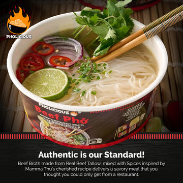 Pholicious Instant Beef Pho, Authentic Vietnamese Rice Noodle Soup Kit With Spices & Broth Mix, Ramen Noodles Alternative, Quick