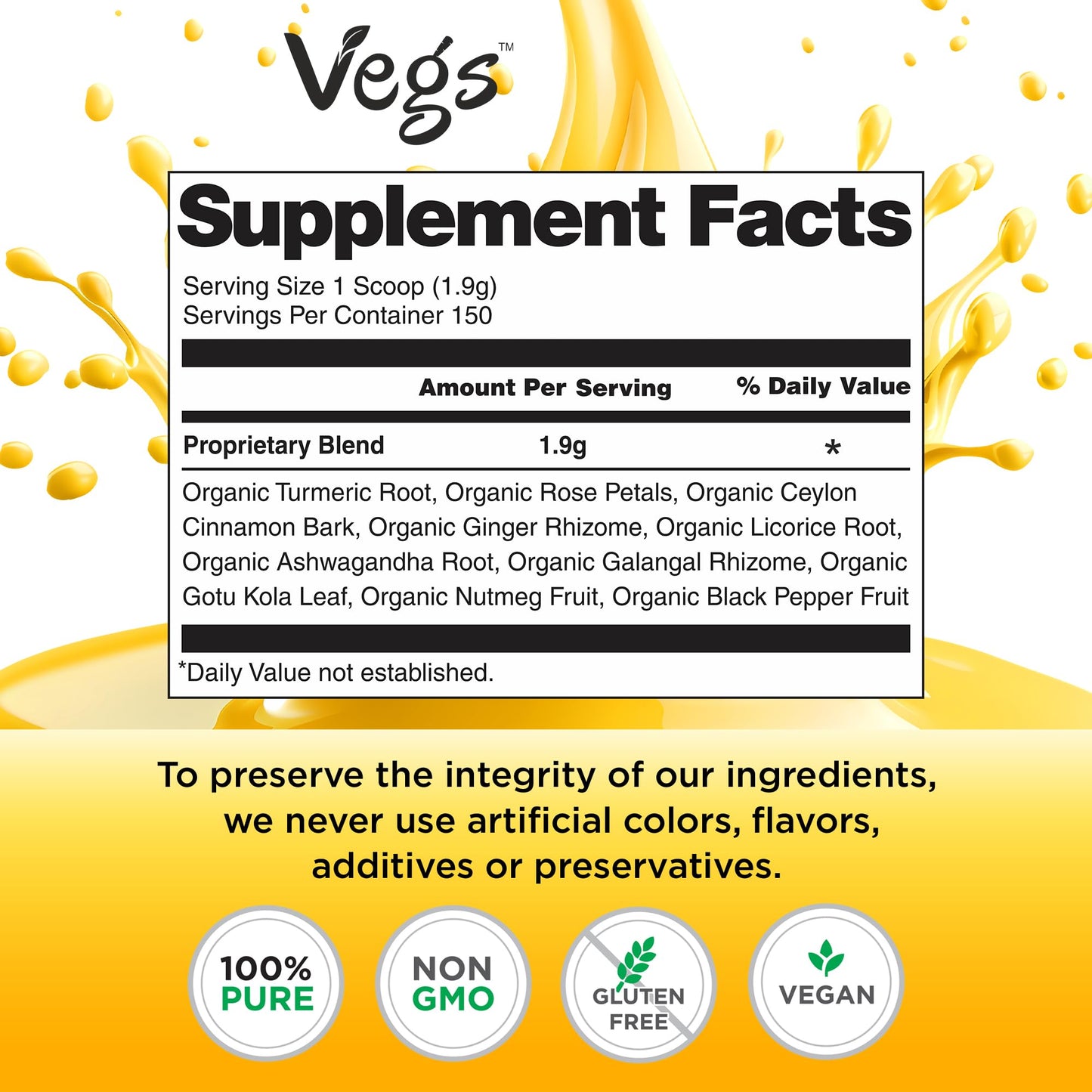 Vegs Turmeric Latte Golden Milk - Ayurvedic Super Spice Mix Golden Milk with Turmeric, Ginger, Rose Petals, Cinnamon, Ashwagandh