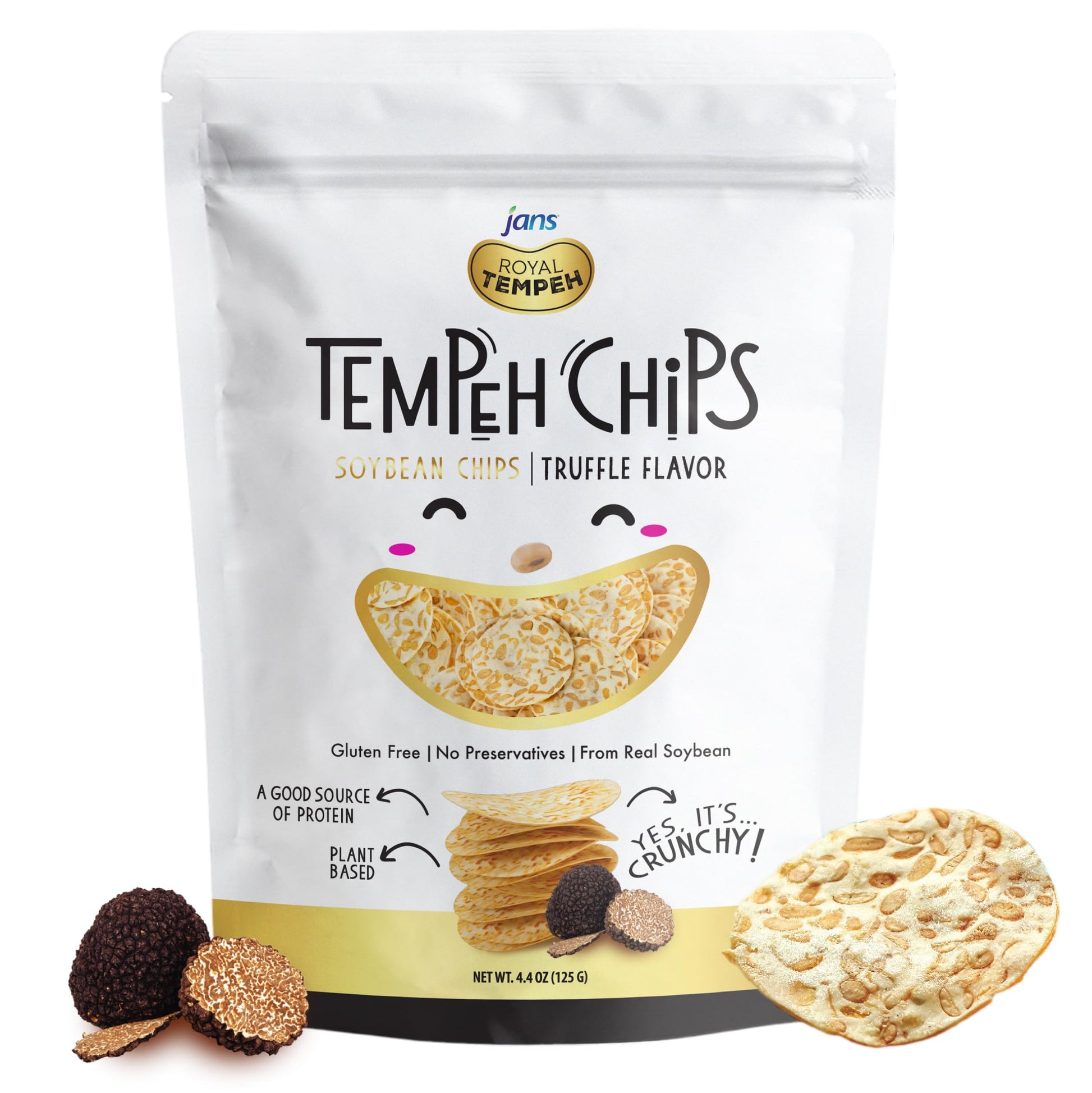 Jans Tempeh Truffle Chips, Vegan Snack, 3g Protein, 5g Fiber, 4.4 oz, Pack of 8