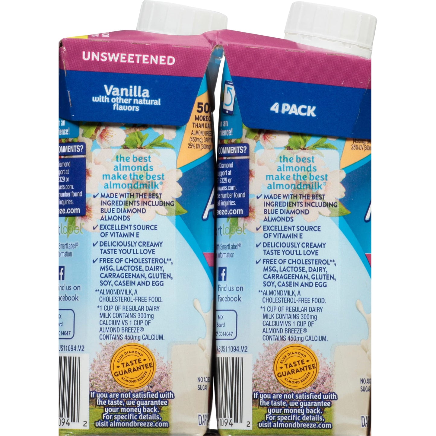 Almond Breeze, Dairy Free Almondmilk, Unsweetened Vanilla, 8 Ounce , Pack Of 4