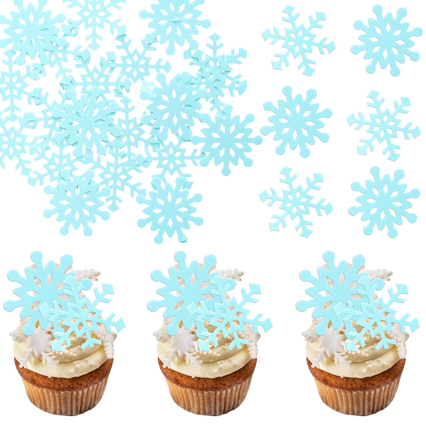 Gyufise 60Pcs Edible Snowflakes Cupcake Toppers - Snowflake Cake Decorations Wafer Paper Sprinkles For Christmas Winter Holiday Theme Party Supplies Blue