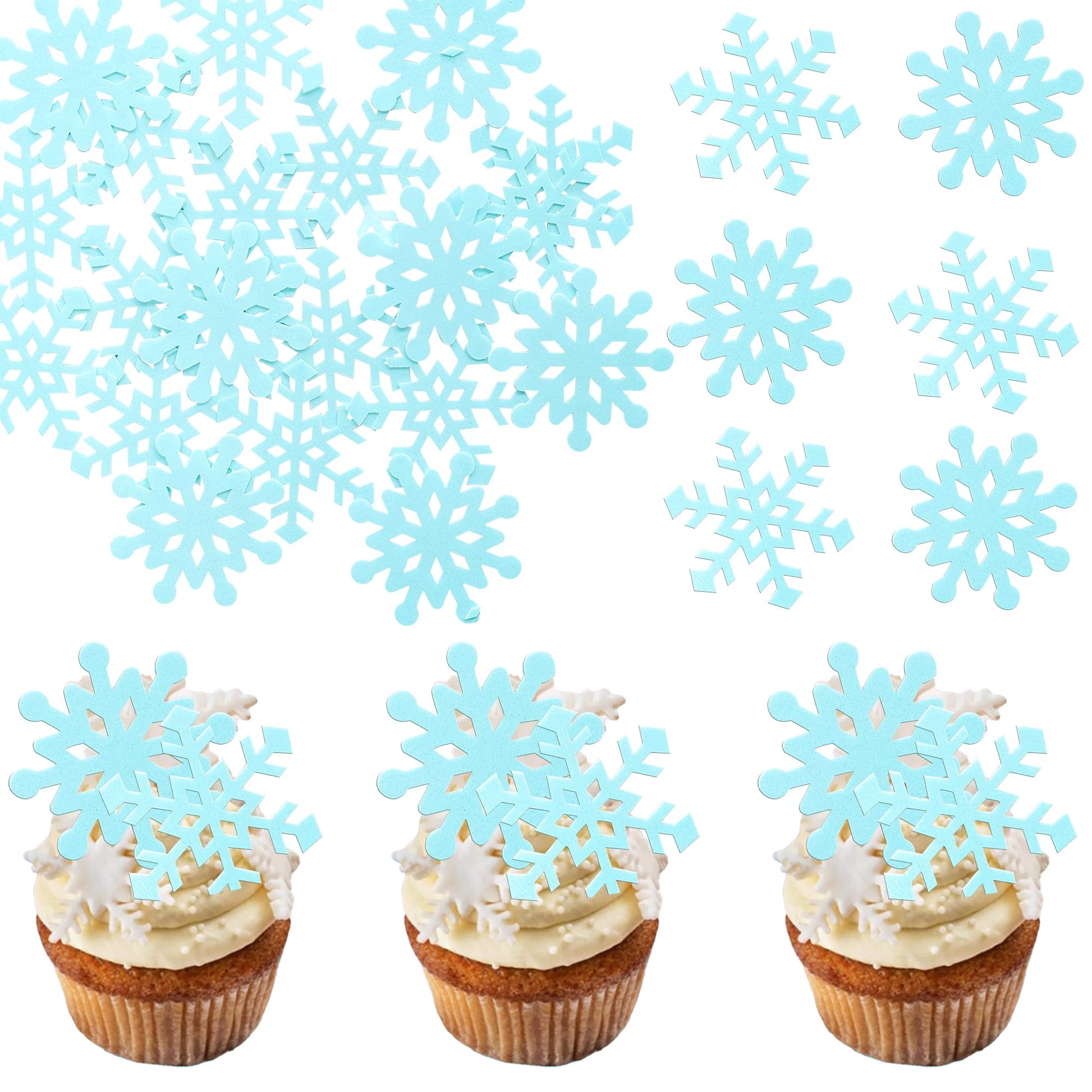 Gyufise 60Pcs Edible Snowflakes Cupcake Toppers - Snowflake Cake Decorations Wafer Paper Sprinkles For Christmas Winter Holiday Theme Party Supplies Blue