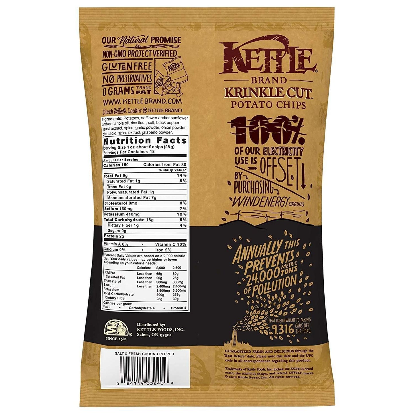 Kettle Brand Potato Chips, Krinkle Cut Salt and Pepper Bags, 13 Ounce (Pack of 5)