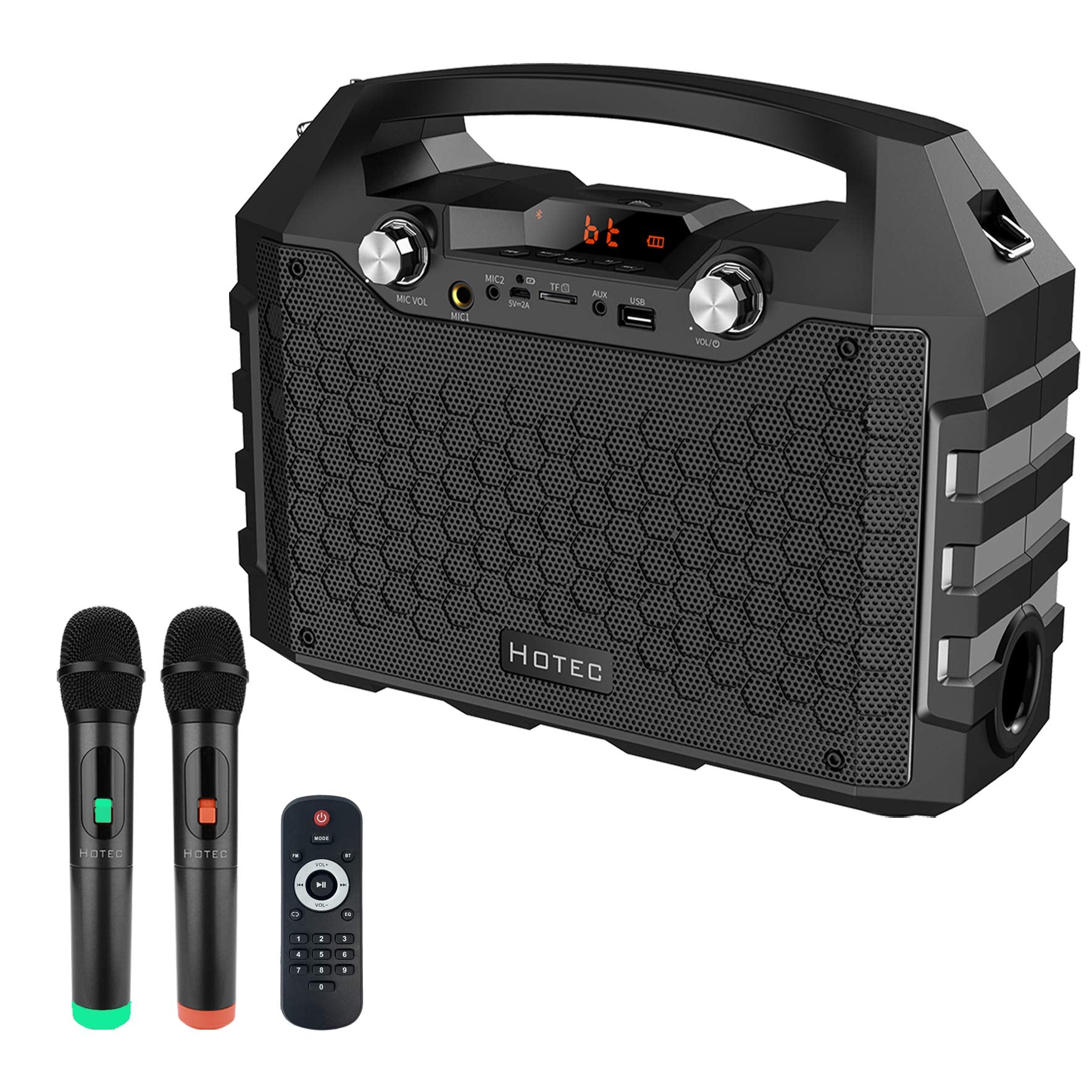 Hotec Wireless Bluetooth Portable Pa Speaker System, Powerful Bluetooth Karaoke Machine With Dual Wireless Microphones For Karao