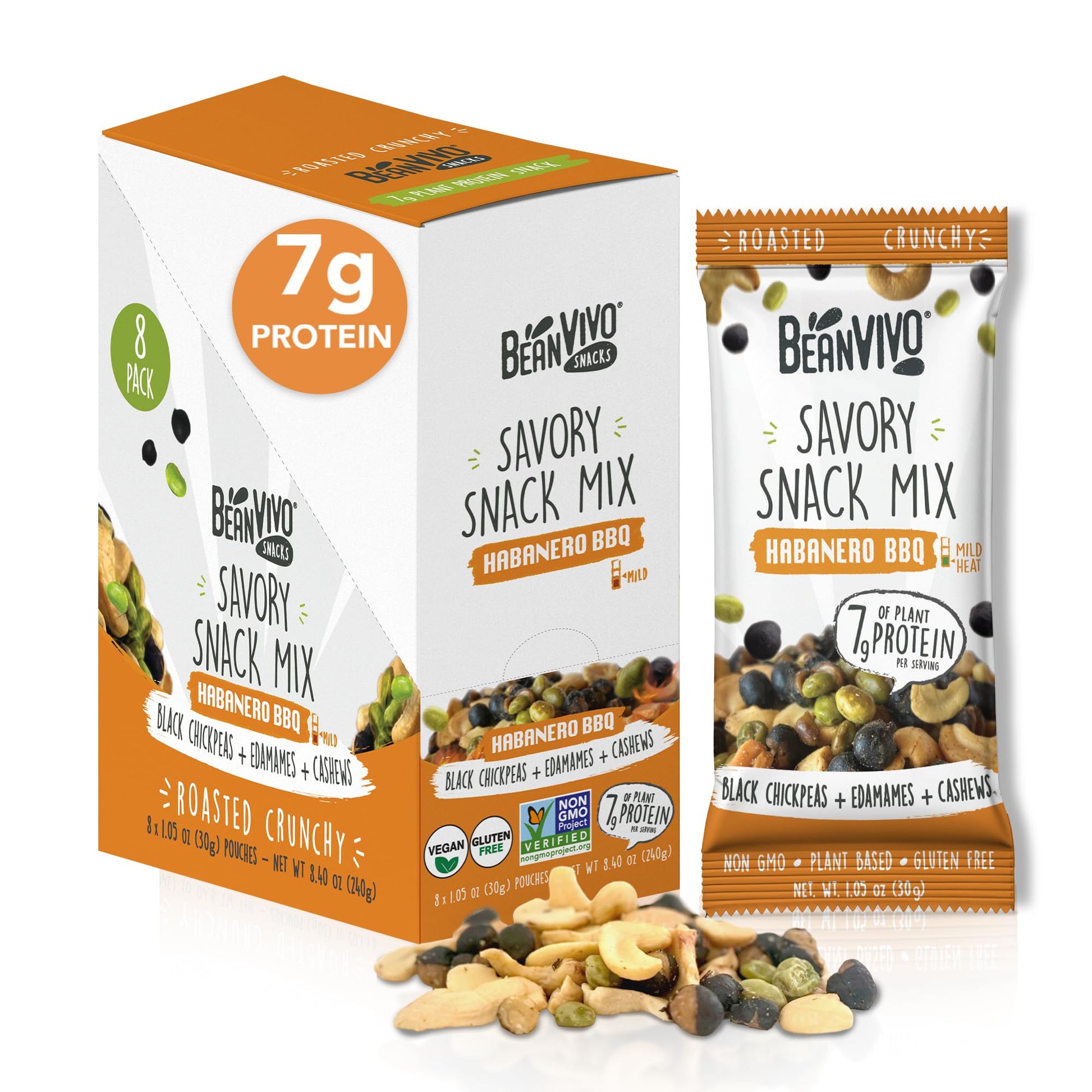 Beanvivo Healthy Snacks For Mature-Themeds & Kids With 7G Protein & 5G Fiber Per Serving With Dried Edamame, Roasted Cashew And Black Chickpeas - Vegan & Gluten Free - Keto Friendly & Non-Gmo - 8Pack (1.05 Oz Each Pouch)