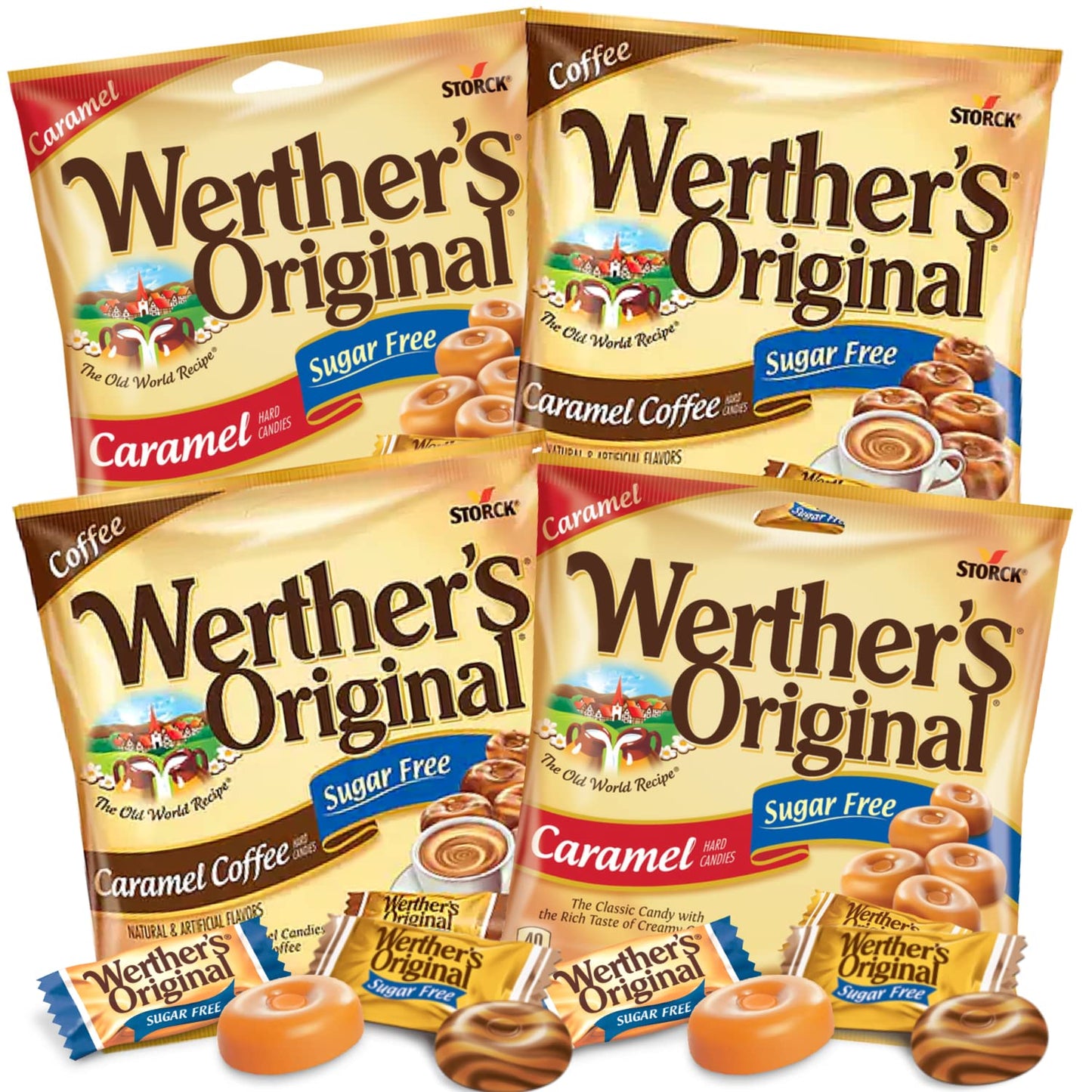 Needzo Sugar Free Caramel Coffee and Original Hard Candies, Bulk Individually Wrapped Gourmet Sugarless Candy Caramels, Pack of 