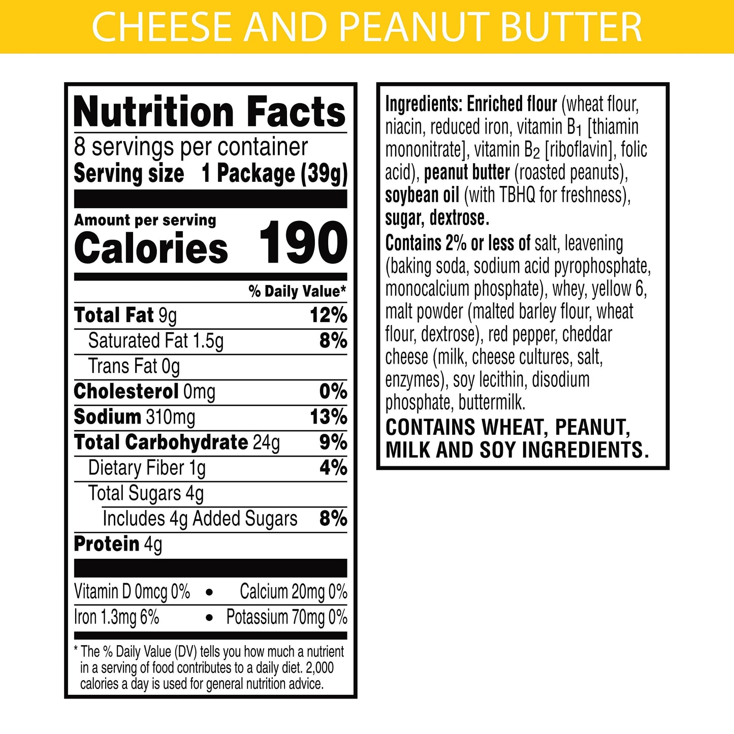 Keebler Cheese and Peanut Butter Sandwich  ers, 1.38 oz, Pack of 6, Single Serve, 8 Count