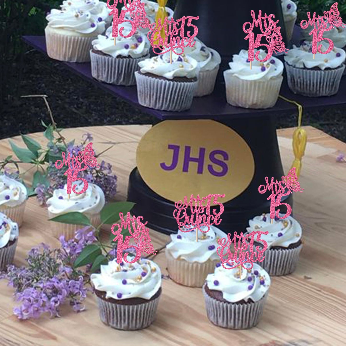 Rssta i Cupcake Toppers 24 Pack, Deep Pink, Mis Quince 15 Años Birthday Decorations