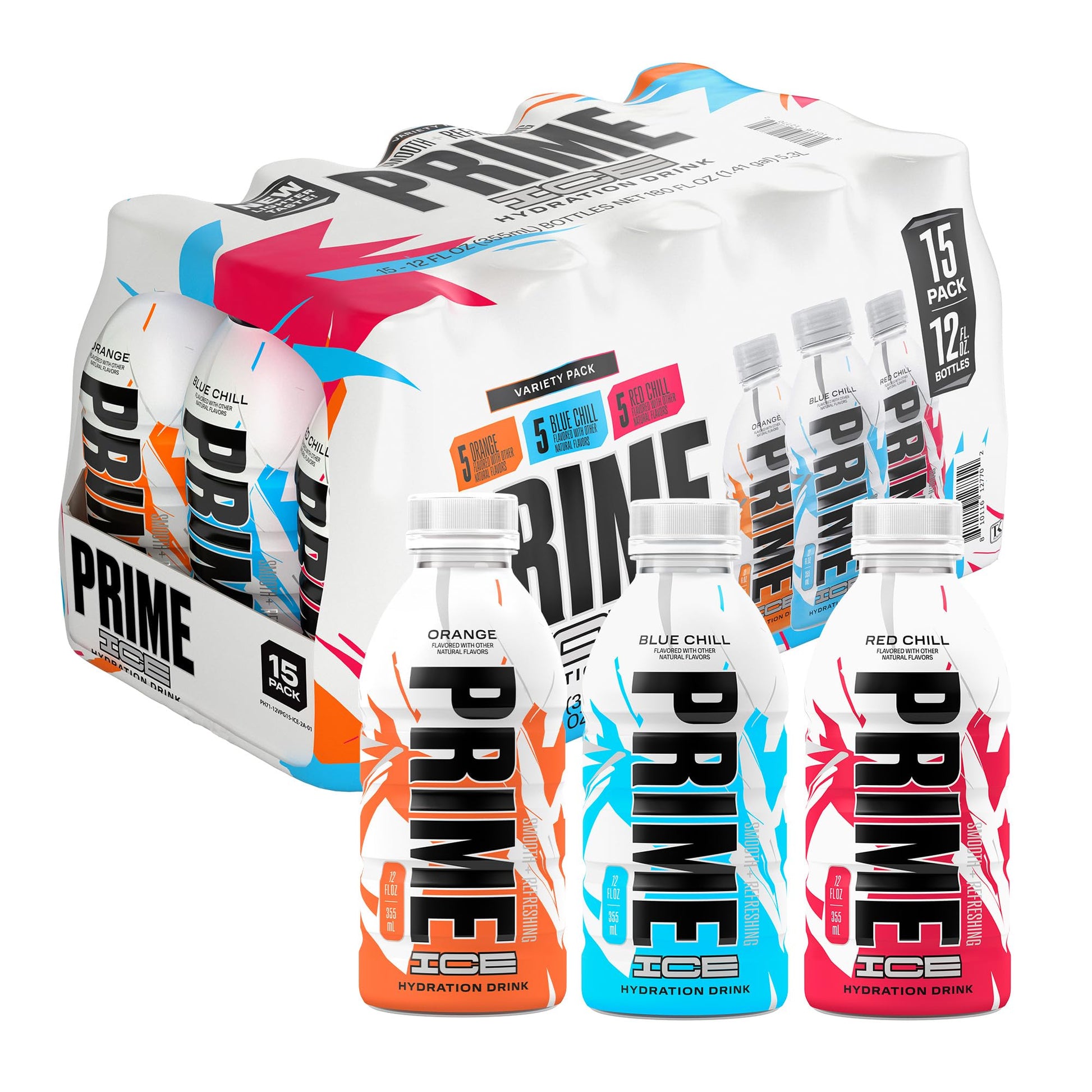 PRIME HYDRATION Sports Drink Variety Pack, Low-Calorie with Coconut Water, 500+ mg Electrolytes, 12 Fl Oz Bottles, Pack of 15