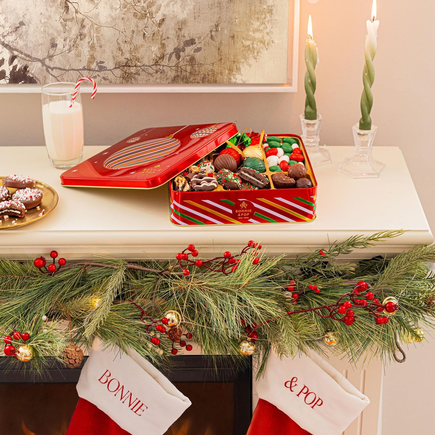 Holiday Gourmet Chocolate Candy Gift Basket with Keepsake Tray - Bonnie and Pop