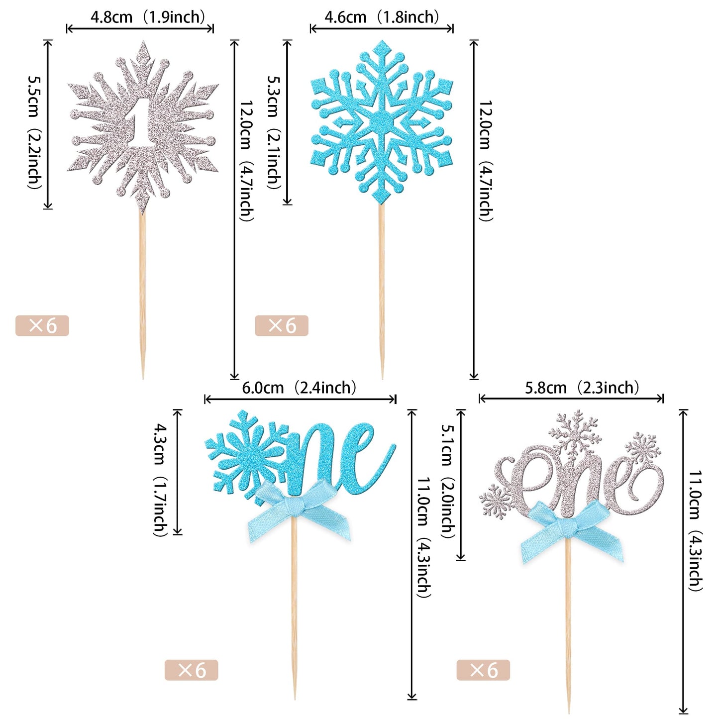 24 Pcs Snowflake One Cupcake Toppers With Glitter Bow First Birthday Snowflake Cupcake Picks For Winter Onederland Theme Baby Sh