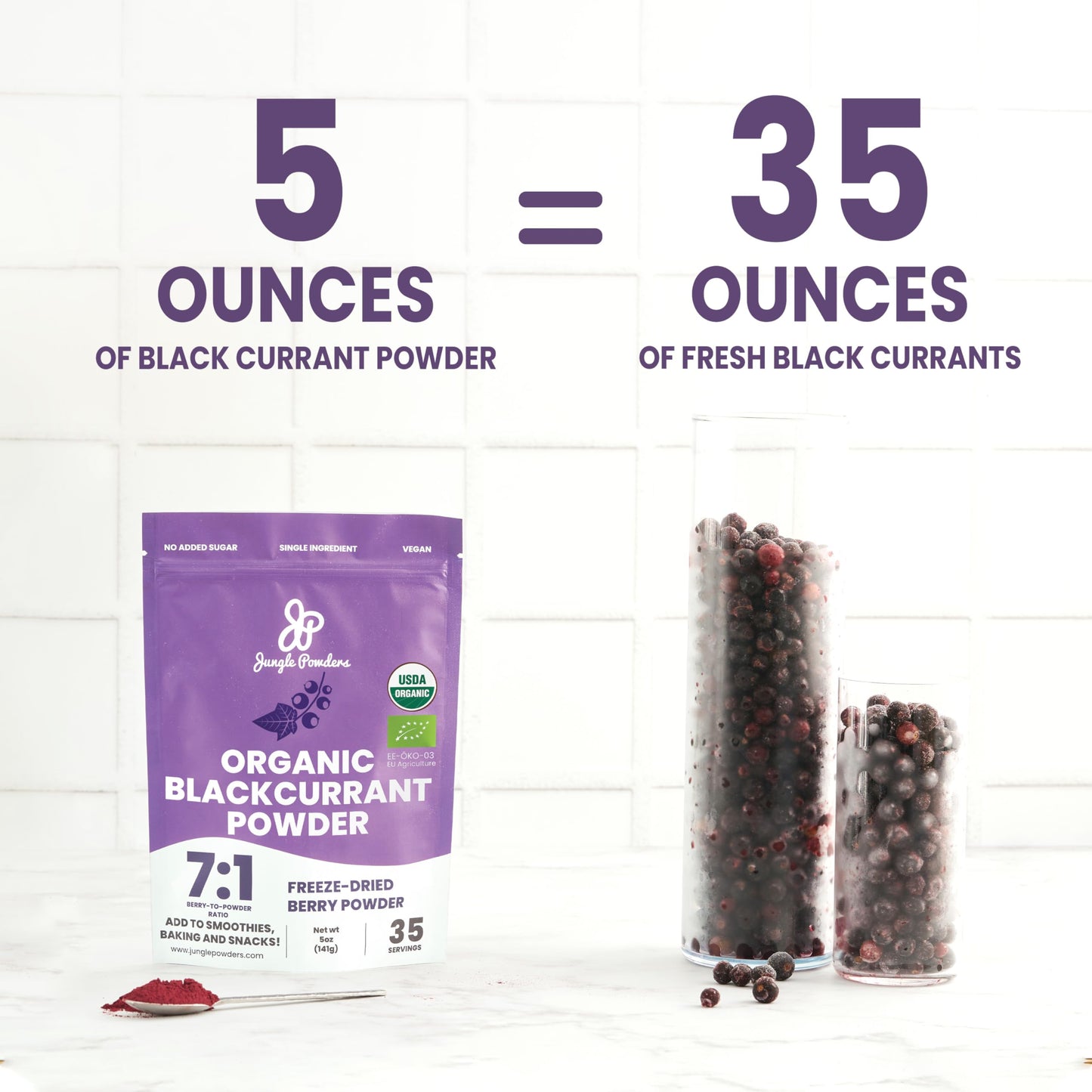 Jungle Powders Organic Black Currant Powder - 5 oz Freeze Dried Fruit for Smoothies, Baking, and Flavoring - Purple Blackcurrant Extract