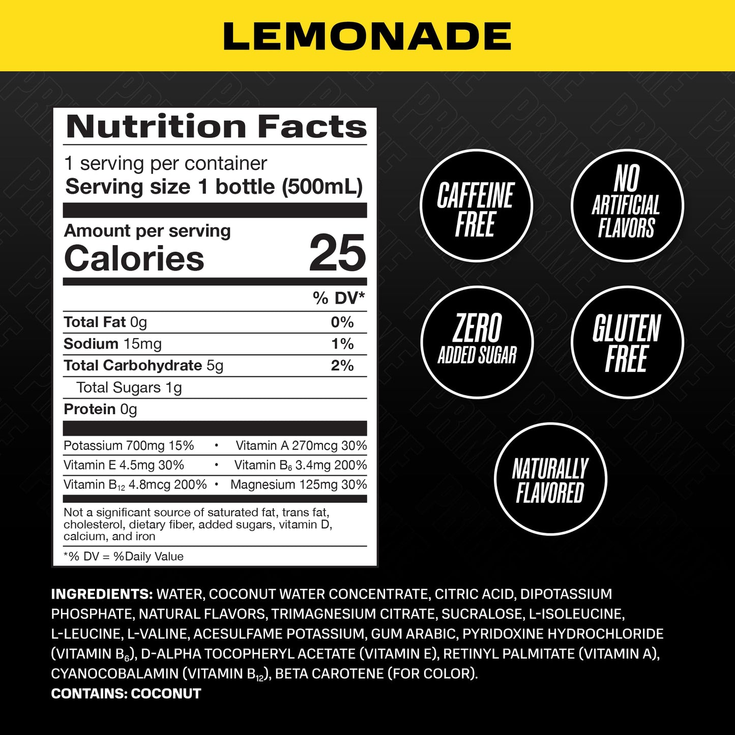 PRIME HYDRATION Sports Drink, Electrolyte Enhanced, 250mg BCAAs, Low Sugar, 16.9 Fl Oz, Pack of 12