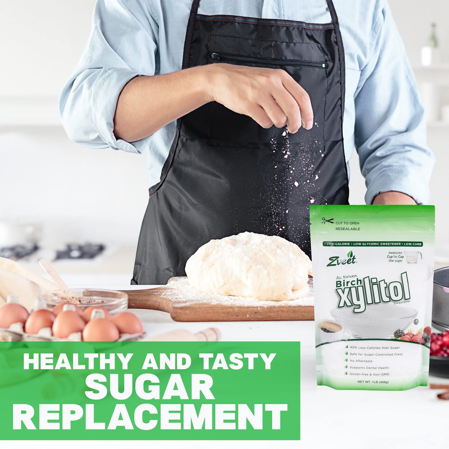 Zveet Birch Xylitol Sweetener | Keto Friendly, Non GMO Low Carb & Calorie Natural Sweetener Sugar Substitute | Kosher & Made in