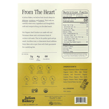 Julian Bakery Organic Seed Crackers - Parmesan 4oz | Gluten Free and Organic Certified | Grain Free | Low Carb