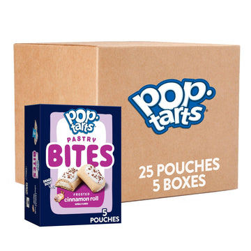 Pop-Tarts Bites Baked Pastry Bites, Kids Snacks, School Lunch, Frosted Cinnamon Roll (5 Boxes, 25 Pouches)