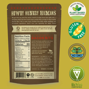 All Y'alls Foods Vegan Bacon Bits - Big and Crunchy - Plant Based, Non-GMO, Gluten Free, High Protein (6-Pack)