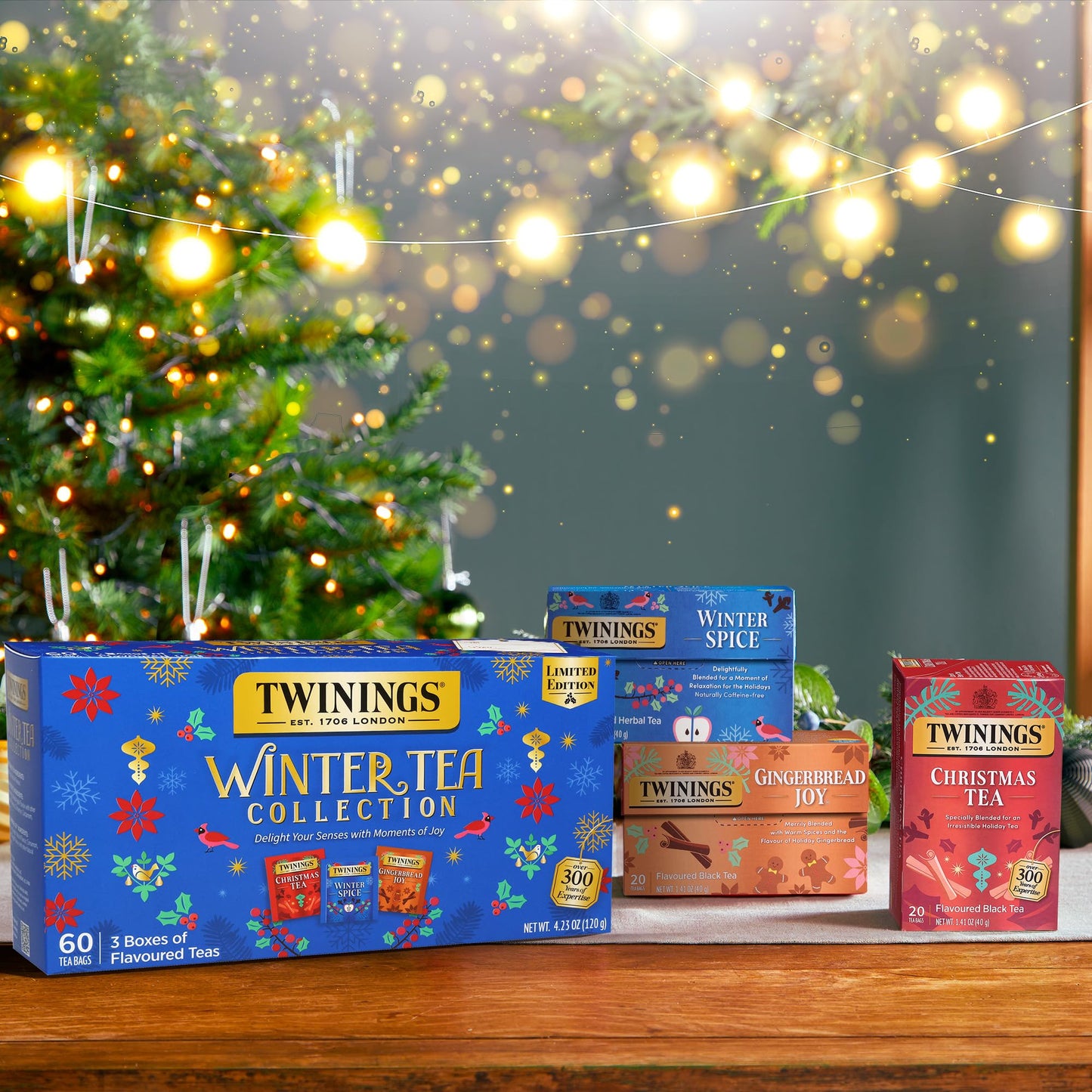 Twinings Winter Tea Collection, Limited Edition Holiday Gift Box, 20 Count (Pack Of 3), Includes Christmas Tea, Winter Spice, An