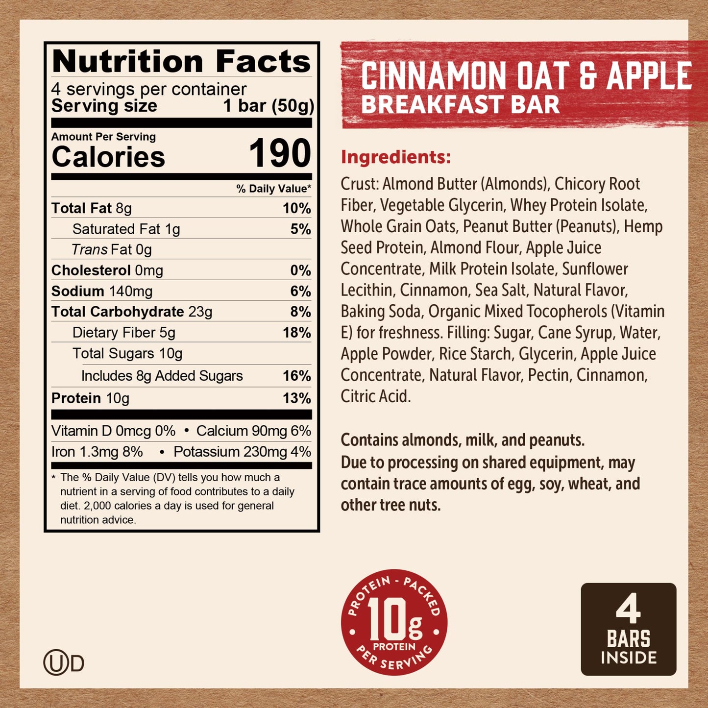 Kodiak Cakes Soft Baked Sandwich Breakfast Bar, Cinnamon Oat & Apple, High Protein, 100% Whole Grains, 12 Boxes With 4 Bars Each