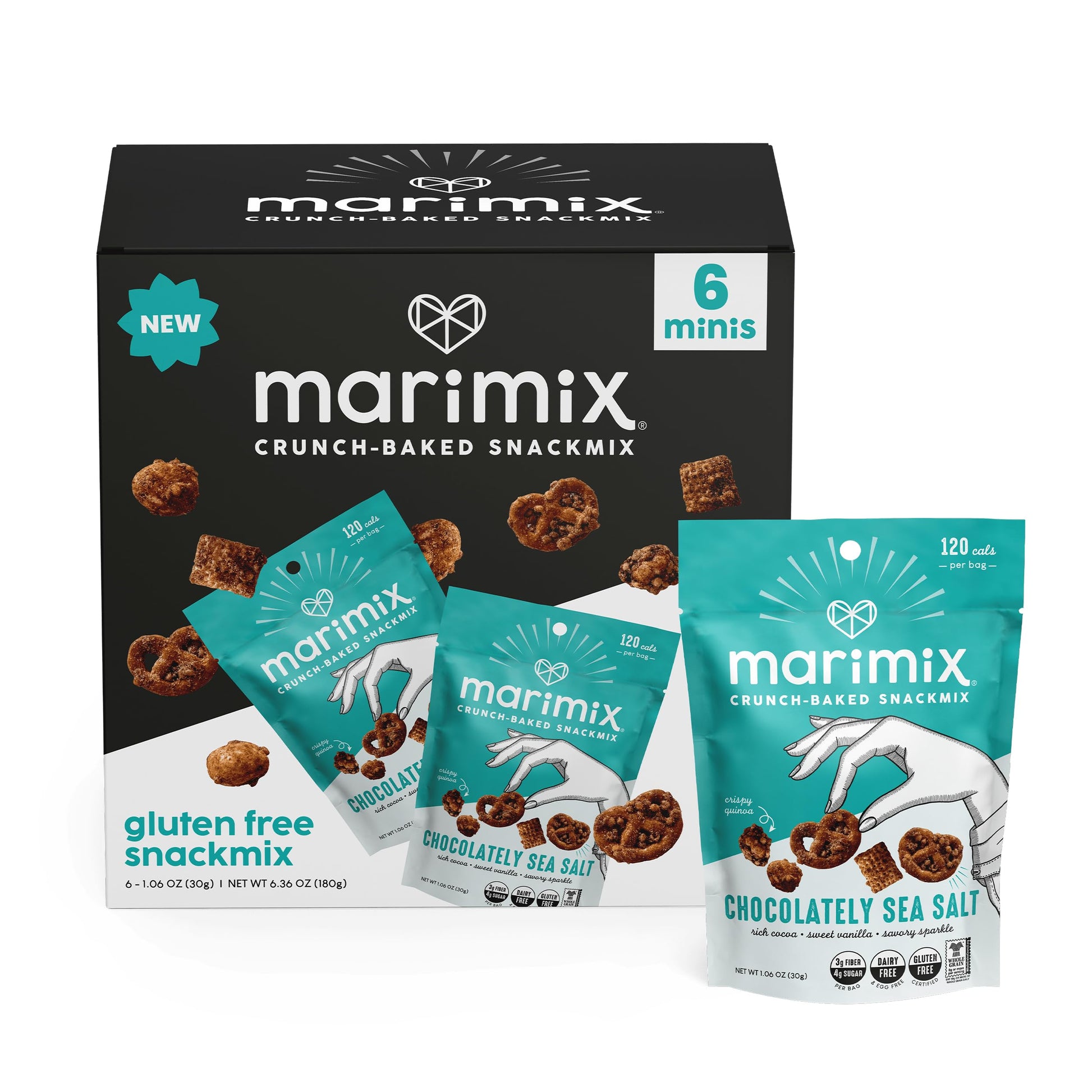 MARIMIX Mini Snack Mix - Chocolatey Sea Salt - 6 Pack - 1.06 Ounce Each