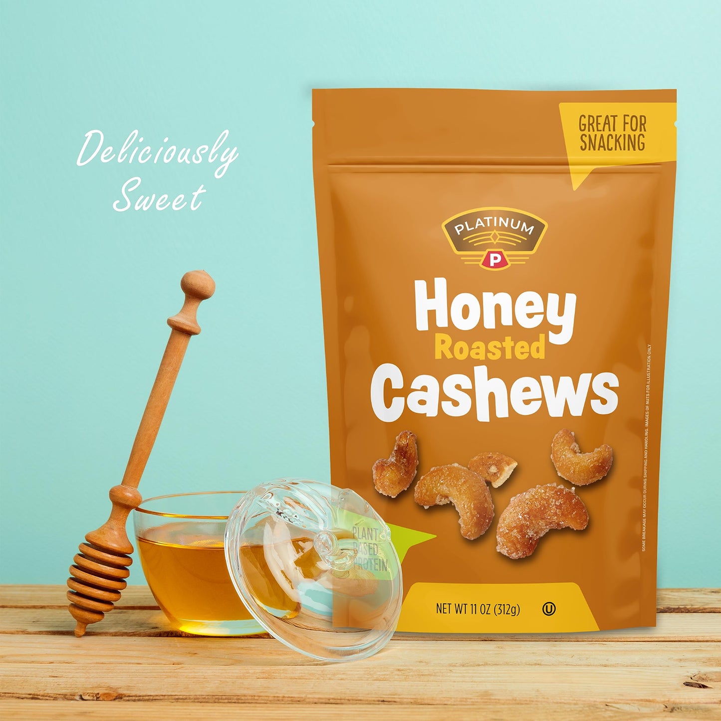 Platinum Honey Roasted Cashews - Sweet Gourmet Snack, 11 oz Resealable Pouch, Individual Snack Packs, Kosher
