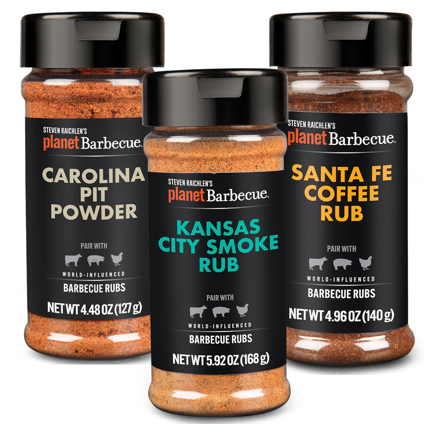 Steven Raichlen's Planet Barbecue Gourmet BBQ Rubs & Spices Gift Set 3 Pack- Grill Seasonings with USA Influenced Flavors- Great