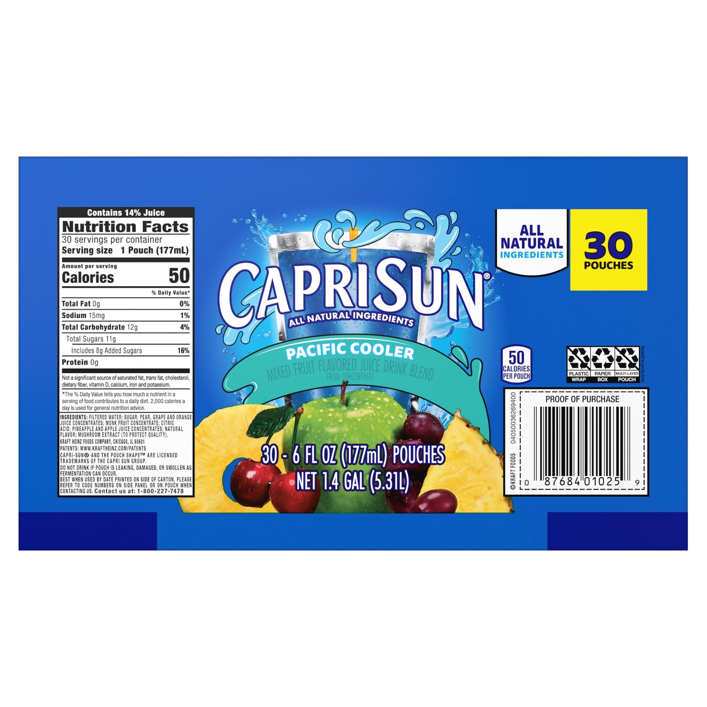 Capri Sun Pacific Cooler Mixed Fruit Flavored Juice Drink Blend, 30 ct Box, 6 fl oz Pouches