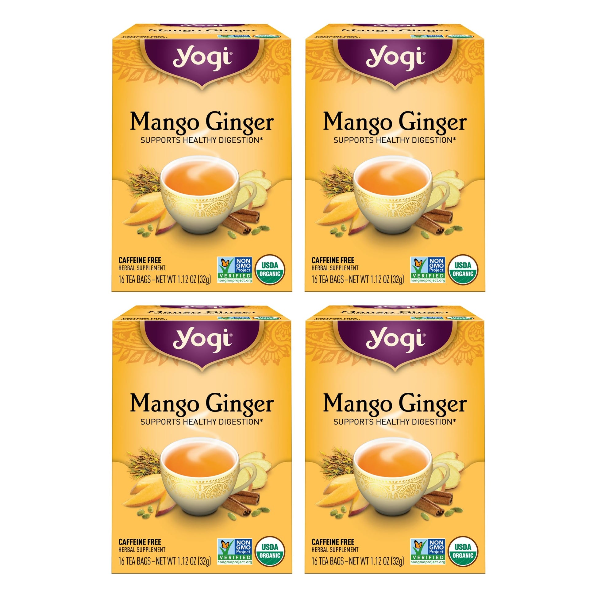 Yogi Tea Mango Ginger Tea - 16 Tea Bags Per Pack (4 Packs) - Organic Ginger Root Tea To Support Healthy Digestion - Contains Ant
