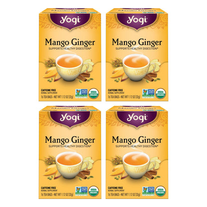 Yogi Tea Mango Ginger - 16 Bags per Pack (4 Packs) - Organic Ginger Root Tea to Support Healthy Digestion - Contains Antioxidant
