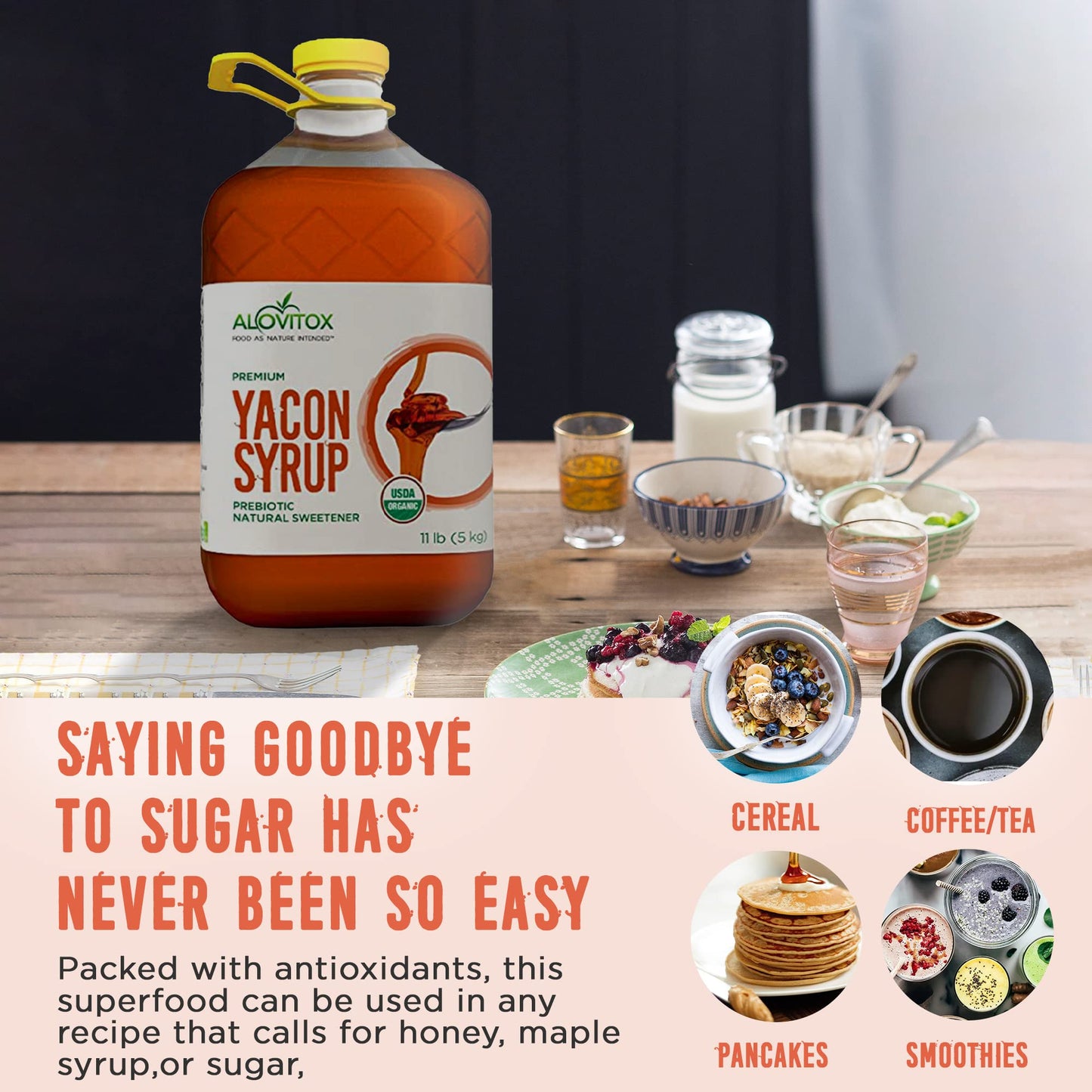 Organic Yacon Syrup By Alovitox - Natural Sweetener Rich In Antioxidants, Vitamins, Prebiotics - Usda Organic