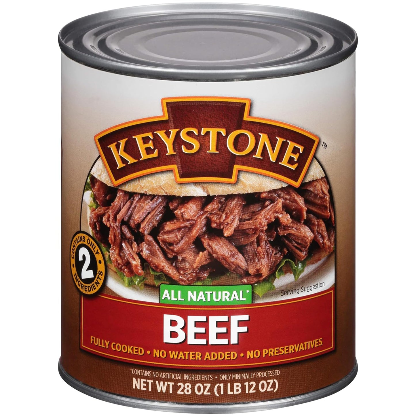 Keystone Meats Canned Beef - All Natural, Fully Cooked, Gluten Free, 28 Oz, Emergency Survival Food