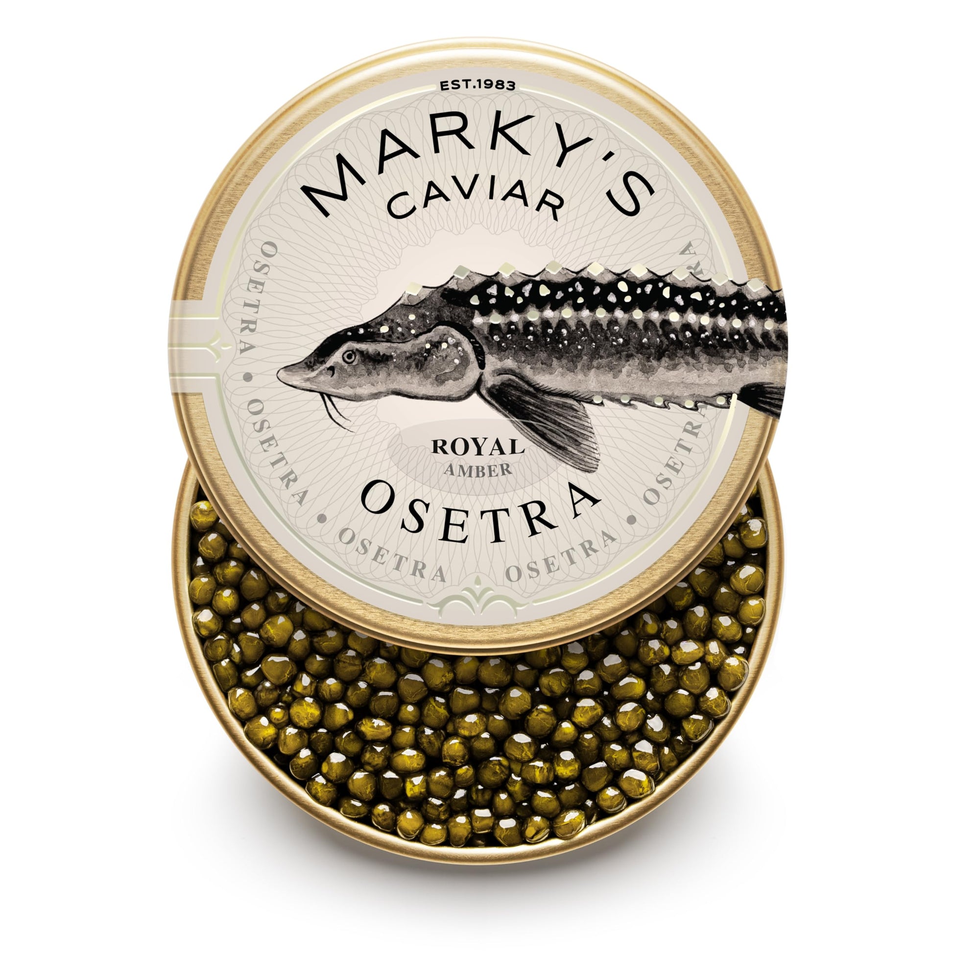 MARKY'S Royal Amber Osetra Sturgeon Black Caviar - 2 oz / 56 g - Malossol Ossetra Black Roe - GUARANTEED OVERNIGHT