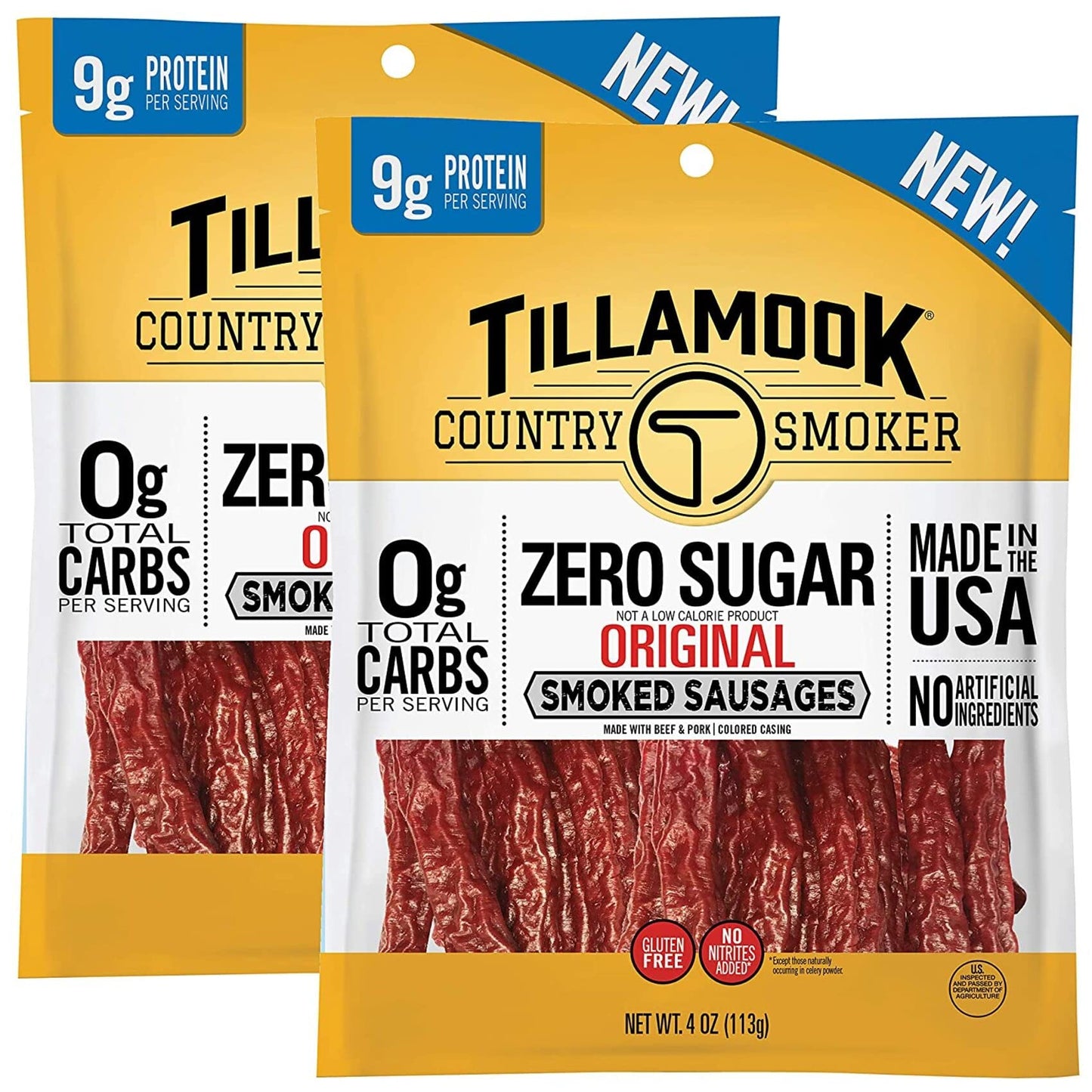 TILLAMOOK COUNTRY SMOKER Keto Friendly Smoked Sausages, Zero Sugar, 4 Ounce (Pack of 2), Original Flavor