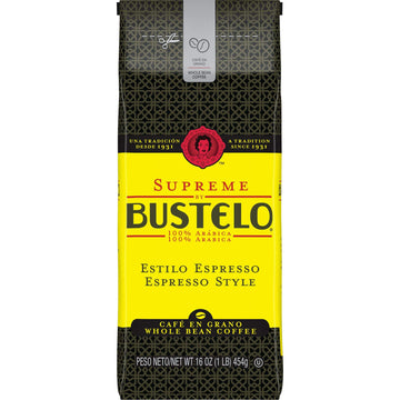 Supreme By Bustelo Espresso Style Dark Roast Whole Bean Coffee, 16 Ounce (Pack Of 8)